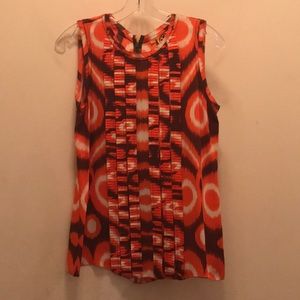 Tory Burch coral patterned ruffle silk blouse